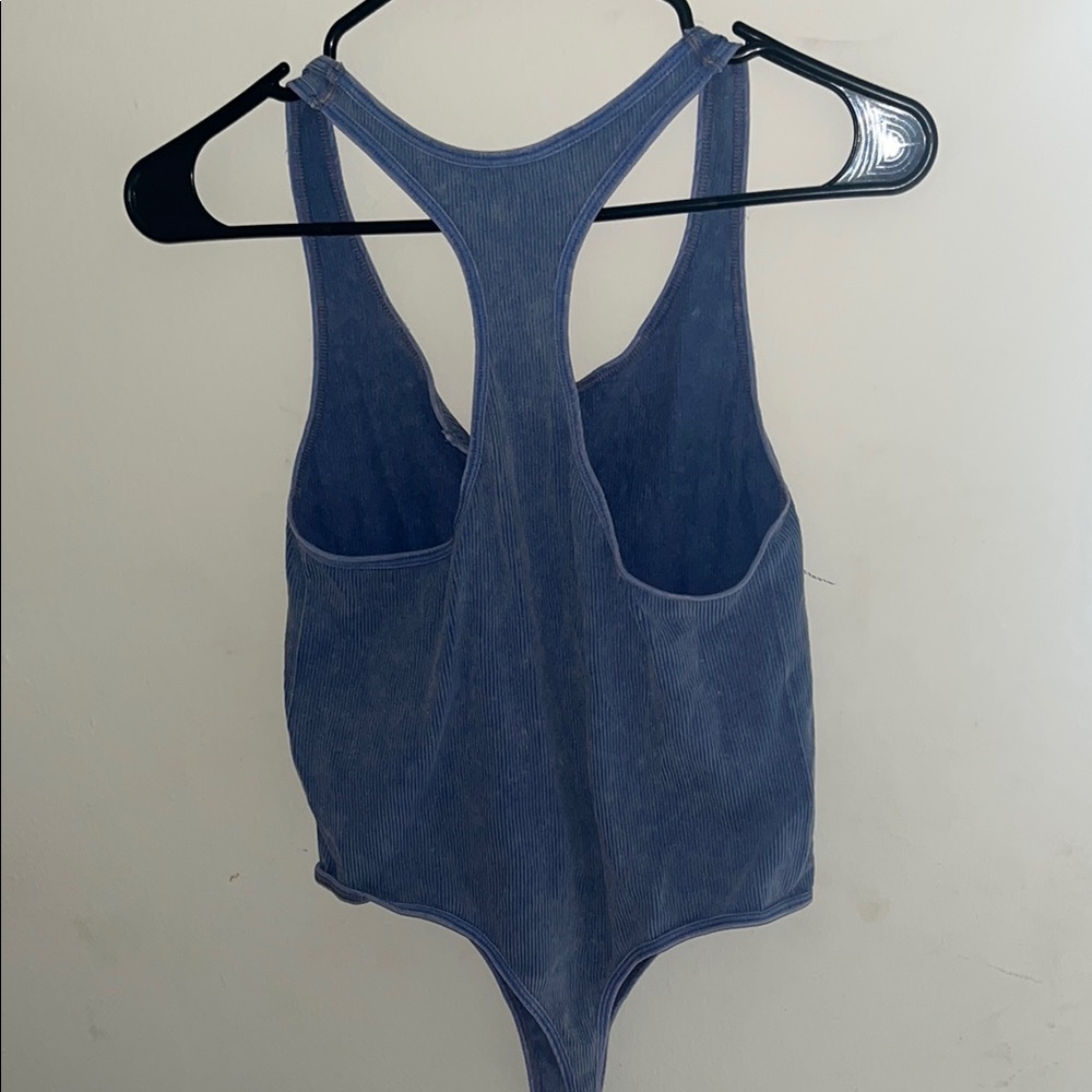 Blue Ribbed Denim Color Bodysuit - Picture 3 of 3